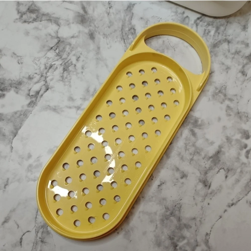 Vintage Tupperware Microwave Steamer Poacher Grater Set Yellow White 3pc Retro